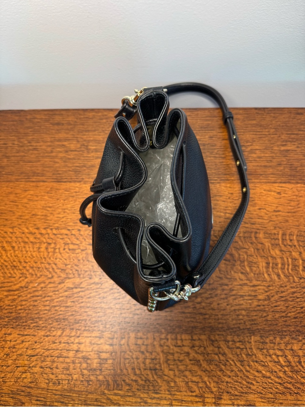 Rebecca Minkoff Black Pebbled Leather Drawstring Bucket Bag - Picture 5 of 9